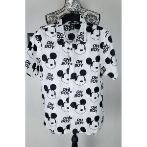 Disney Neff Mickey Mouse Oh Boy Shirt L Button Up Short Sleeve Black White